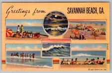 1940-50's GREETINGS FROM SAVANNAH BEACH GEORGIA BATHING BEAUTIES LINEN POSTCARD picture