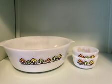 Vintage fire king casserole dish And two Custard Cups Summerfield Design picture