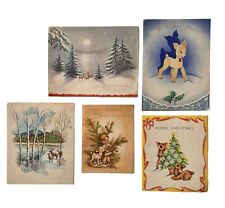 Vintage 40s-50s Christmas Cards Adorable Christmas Deer Lot Of 5 (used) picture