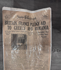 Pittsburgh Sun Telegraph April 13th 1939 Newspaper Britain France Pledge Aid picture