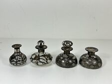 Lot of 4 Antique Art Nouveau .999 Silver Filigree Overlay Glass Perfume Bottle picture