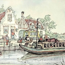 Anton Pieck 1971 Art Print Westlander Tjalk Canal Vintage Barge Horse Omnibus picture