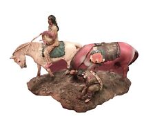 Vintage 2 Native American Figurine Indian Brave With Two War Horses 7