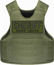 SHERIFF BOMB SQUAD EMBROIDERY PATCH 4X10 3/4 VELCR@ ON BACK BLACK ON  OD GREEN picture