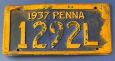 Pennsylvania 1937 License Plate 1292L picture