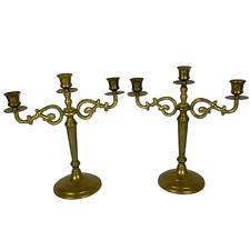 Vintage Gatco Solid Brass Candelabra Pair 3 Arm Candlestick Holders 1980s picture