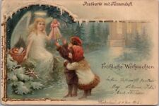 c1900s German CHRISTMAS Postcard Children / Angel with Doll 