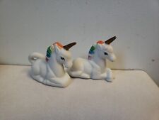 Vintage 1980's Set of 2 Porcelain White Unicorn figures Rainbow Ceramic Kitche picture