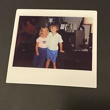 VTG Snapshot Family Photo Polaroid Smiling Hugging Little Brother and Sister picture