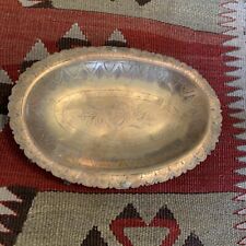 Vintage Brass Engraved  Oval Footed Dish/tray picture