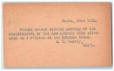 1890 Special Meeting of Stockholders of Law Library Omaha NE Postal Card picture