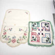 Vintage Handmade Floral Embroidered Rectangle Table Topper - 11