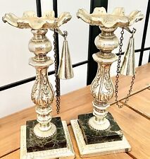 Vintage Dilly MFG Co Gilded Metal & Marble Pillar Candle Holders & Snuffer Pair picture