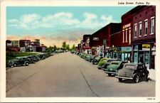 Lake Street, Fulton Kentucky KY linen postcard 1940s cars Curteich picture