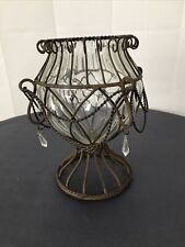 Vintage Rustic Candle Holder Rustic Metal Blown Glass Wire Guards 12.5
