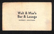 Walt & Mae's Bar & Lounge Scobey, MT c1940's-50's? Funny Business Card picture
