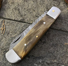 SHARD™® CUSTOM HAND FORGED Damascus Steel Trapper Folding Pocket Knife W/Sheath picture