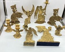 Lot Of 9 Vintage India Brass Angel Figure Candlestick Holders, Various Sizes picture