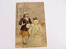 Vtg 1910 Advertising Christmas Postcard Snowman & Girl Hale Mo Jeweler #12663 picture