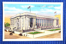 United States Post Office Old Cars Indianapolis IN Posted 1937 Linen Postcard picture