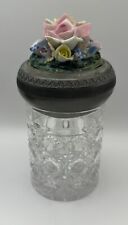 Vintage Italian Vanity Holder w/ Porcelain Flowers Press Glass & Pewter picture