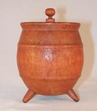 Vintage Hollowed and Turned Wood Barrel Three Feet and Lid with Central Finial picture