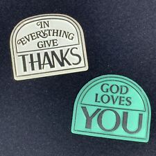 Pair Vtg Christian Fridge Magnets In Everything Give Thanks & God Loves You picture