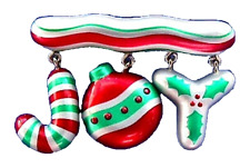 Hallmark PIN Christmas Vintage JOY Dangle CANDY CANE HOLLY Ornaments Brooch picture