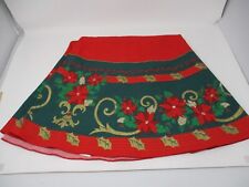 Vintage Christmas Tablecloth Round Poinsettias Red Green  Fabric 66