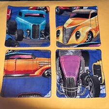 Cool‼️Quilted fabric coasters handmade w/Street Rods set of 4 picture