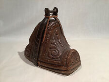 1800's CHILEAN COWBOY HUASO TYPE HEAVILY CARVED WOOD & INLAID IRON STIRRUP picture