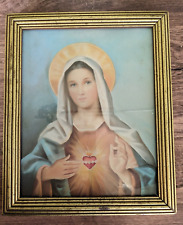 Vintage Immaculate Heart Of Mary Lithograph framed Christian Wall Art picture