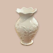 Ivory Lenox Vase w/Raised Floral Primrose Design, 24 Karat Gold Trim & Accents picture