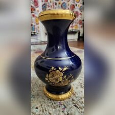 Vintage Porcelain Cobalt Vase Bareuther Waldsassen Bavaria Germany 22K Gold Trim picture