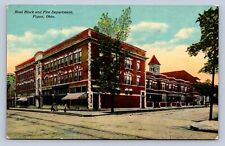 J98/ Piqua Ohio Postcard c1910 Boal Block Stores Fire Department  56 picture