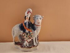 ANTIQUE STAFFORDSHIRE SCOTSMAN WITH SHEEP, FLAT BACK picture