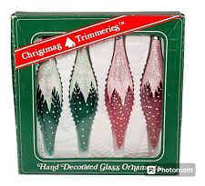 Vtg Bradford Trimmeries Glass Teardrop Christmas Ornaments Red Green Set of 4  picture
