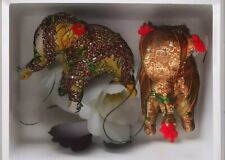 2 Handmade Elephant Indian Beaded Mosaic Christmas holiday tree ornament Vintage picture