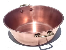 Vintage 14.8inch French Copper Jam Pan Rounded Rim Brass Handles 3.3lbs picture