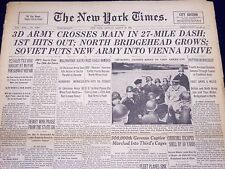 1945 MARCH 26 NEW YORK TIMES - 3D ARMY CROSSES MAIN IN 27 MILE DASH - NT 341 picture