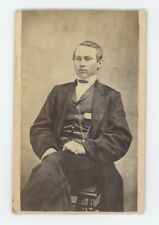 Antique CDV c1870s Handsome Young Man Sitting in Suit With Pocket Watch Chain picture