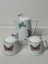 Grace Teaware Fancy Butterfly Teapot, Sugar Bowl, Creamer Pitcher W/ Gold Trim picture