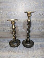 Pair of  Vintage Maitland Smith Bronze & Brass Barley Twist Candle Holders picture