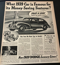 1939 Dodge Luxury Liner - Vintage Original Automotive Print Ad Wall Art - CLEAN picture