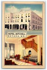 c1940 Hotel Mitchell Exterior Building Lodge Lobby Nevada Missouri MO Postcard picture