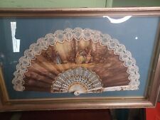 Exquisite Vintage Folding Hand Fan Celluloid Handles Lace Panels with Frame picture