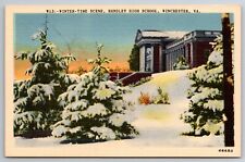 Vintage Postcard VA Winchester Handley High School Winter Scene Snow Linen 11685 picture