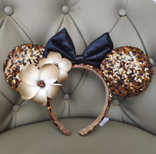 Black Gold Plumeria Disney-Parks Minnie Ears Aulani Hawaii Sequins Bow Headband picture