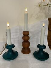 Vintage lot 3 Teak Wood Candle Holders MCM Danish Minimalist Signed Finnish picture
