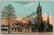 Presbyterian Church & YWCA At Lansing Michigan MI Mich. Litho Postcard H291 picture